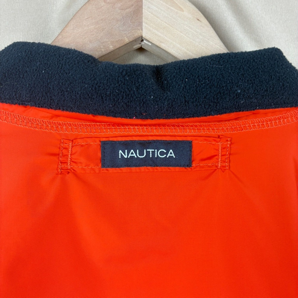 Nautica Mens‎ Windbreaker Pullover L Orange Nylon Quarter Zip Streetwear Y2K - Picture 9 of 11